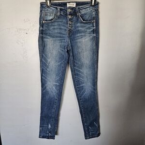 Tricot Women's 3 26" Indigo Blue High Rise Skinny Jeans Distressed Button Fly